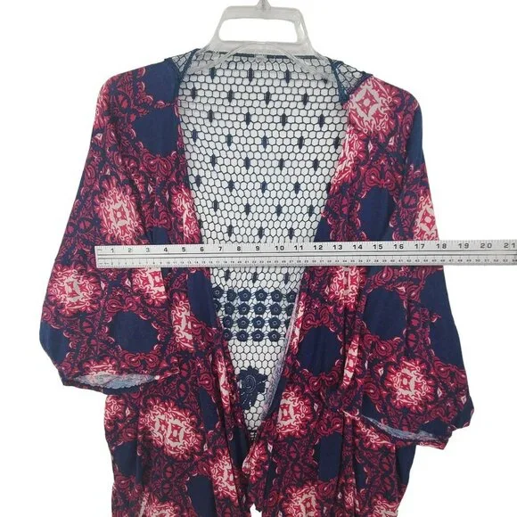 Charlotte Russe Women’s Purple Printed Long Sleeve kimono Size M Boho festival - Picture 5 of 10